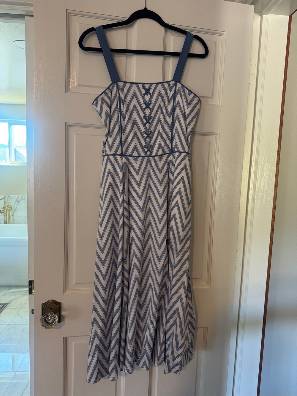 White House Black Market Blue and White Chevron Sundress